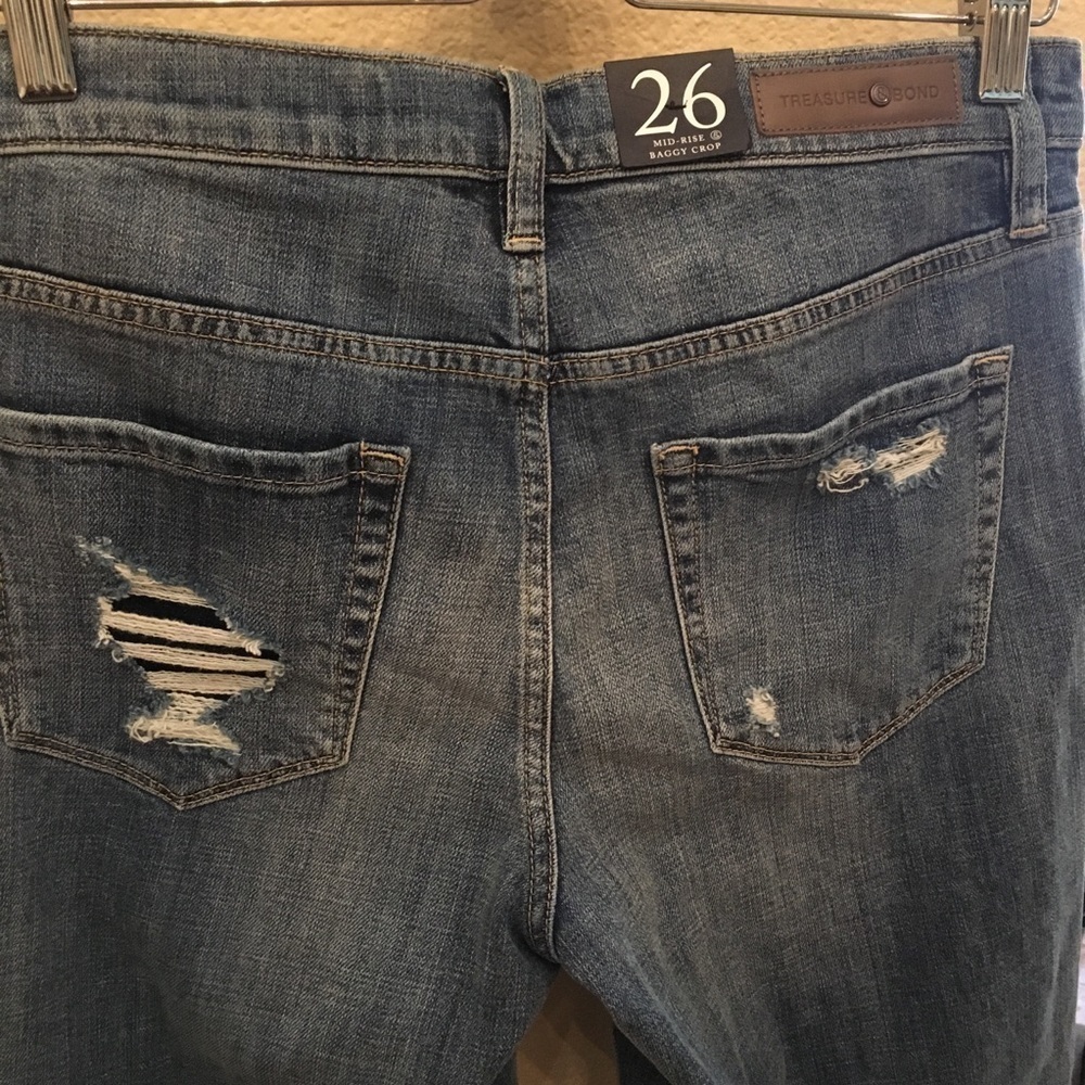NWT~TREASURE & BOND Women Ripped Mid-Rise Baggy Crop Jeans Size 26 - Picture 7 of 8